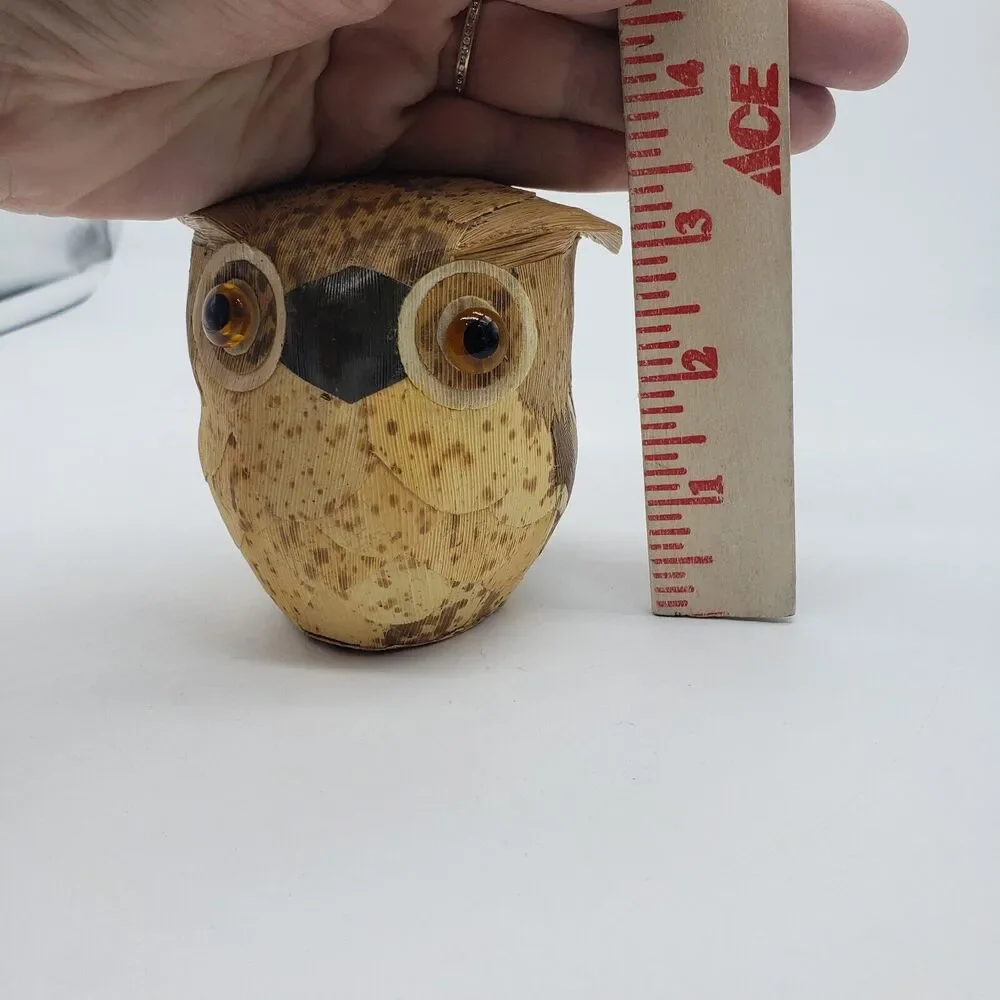 Japanese Wooden Tree Bark Crafted Owl‎ Bank Fukuro Statue Lucky Figure
